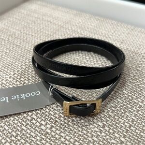 29” Long 1/4” Wide Black Faux Leather Wrap Bracelet Gold Toned Buckle CL #19120